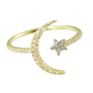 Meira T 14K Yellow Gold Diamond Crescent Moon Star Ring Sz. 8